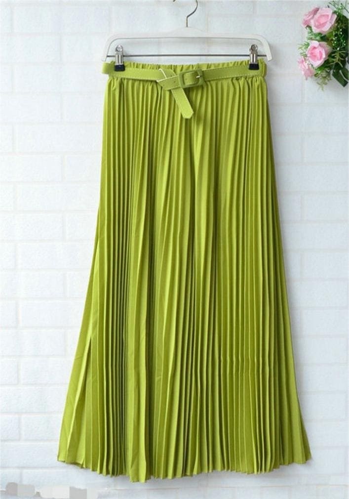 New Summer Women Ladies Elegant Long Skirt Retro Maxi Chiffon High Waist Solid Casual Pleated Beach Long Skirt Sundress