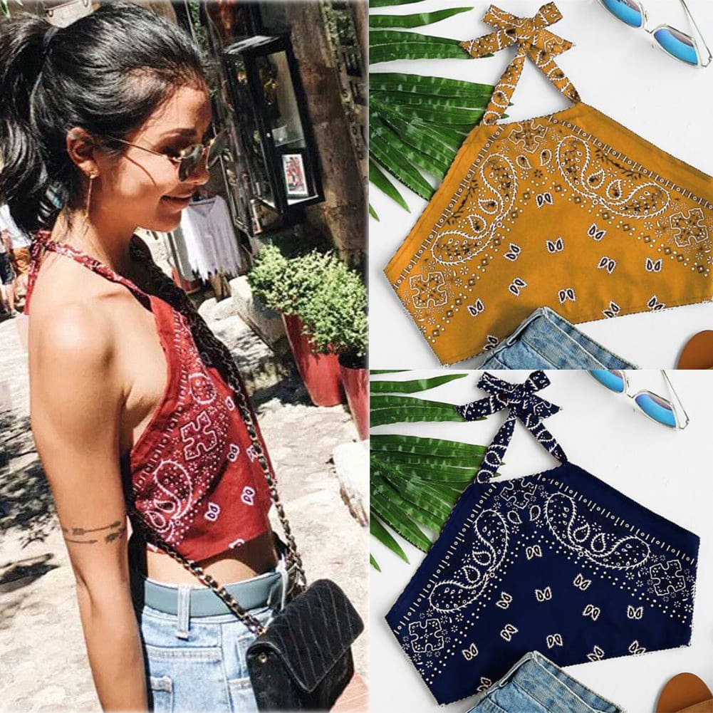 New Women Summer Boho Off Shoulder Halter Floral Crop Tank Top Vest Beach Blouse Crop Casual Backless Shirt