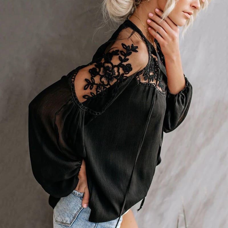 2019 Fashion Women Summer Lace Casual Tops Sexy Ladies Hollow Long Sleeve Blouse Shirt Costume Holiday Summer Clothes