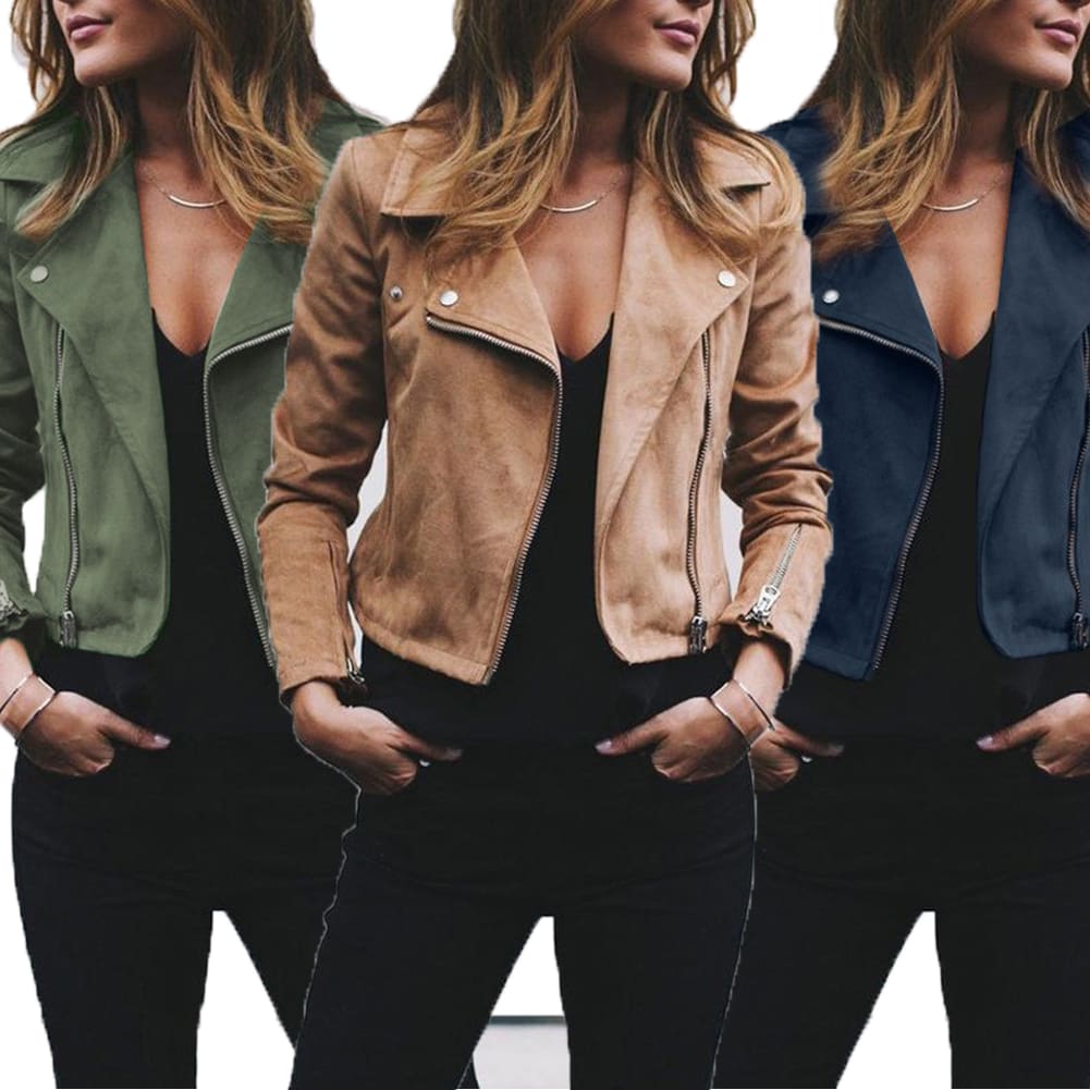 Women Ladies Long Sleeve Waterfall Cardigan Blazer Coat Open Front Suede Jacket Zip Up Biker Casual Tops Clothes