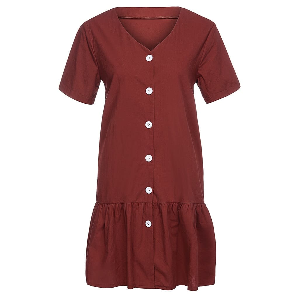 Office Casual Womens Dresses V-Neck Short Sleeve Buttons Sundress