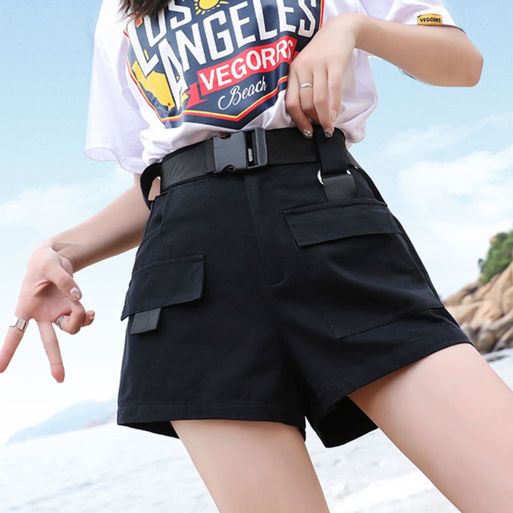 New Women Cargo High Waist Shorts Cotton Overalls Fashion Ladies Casual Multi-pockets Breathable Loose Trouser Plus Size