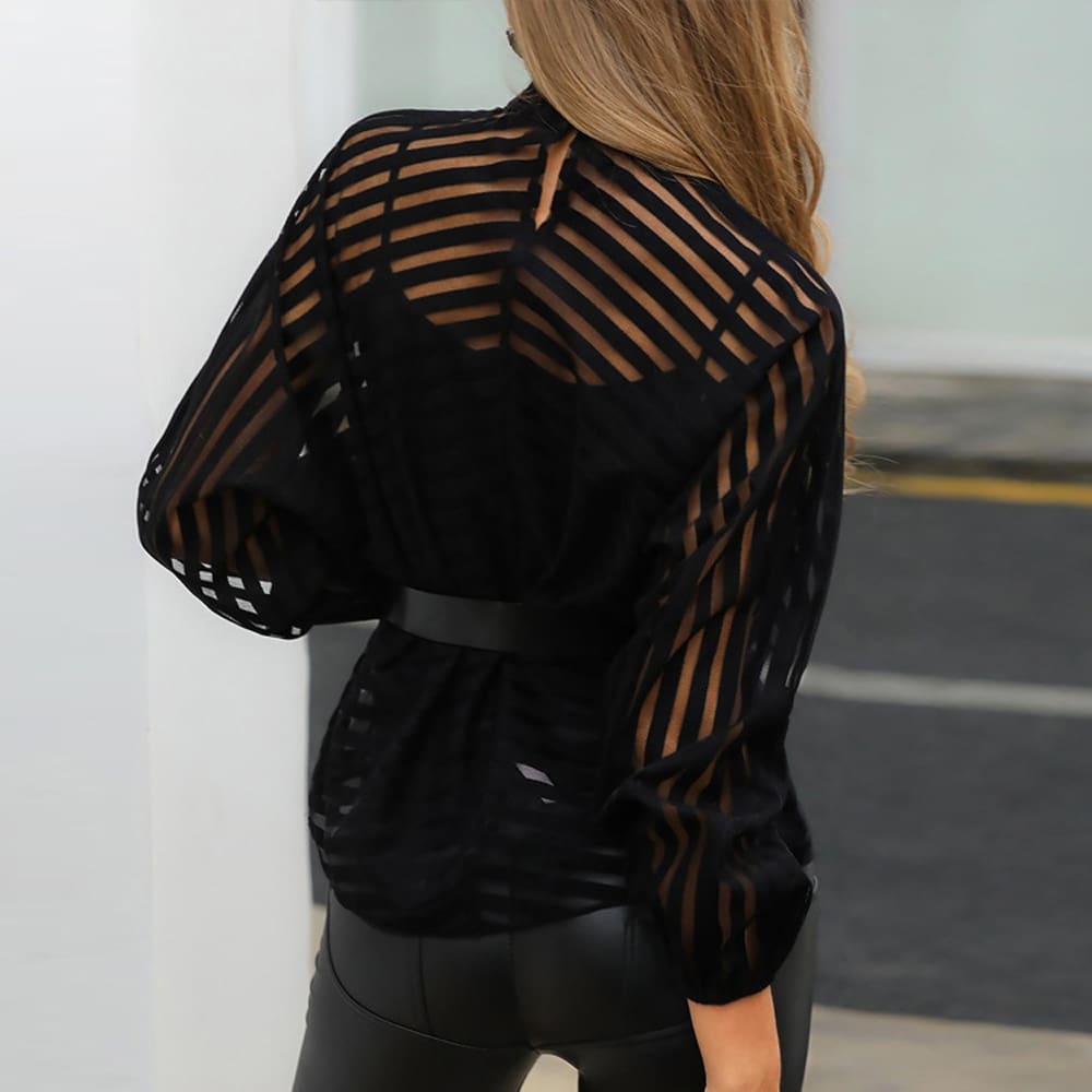 New Fashion Women Ladies Hollow Mesh V Neck Shirt Casual Long Sleeve Tee Tops Transparent Blouse Clubwear