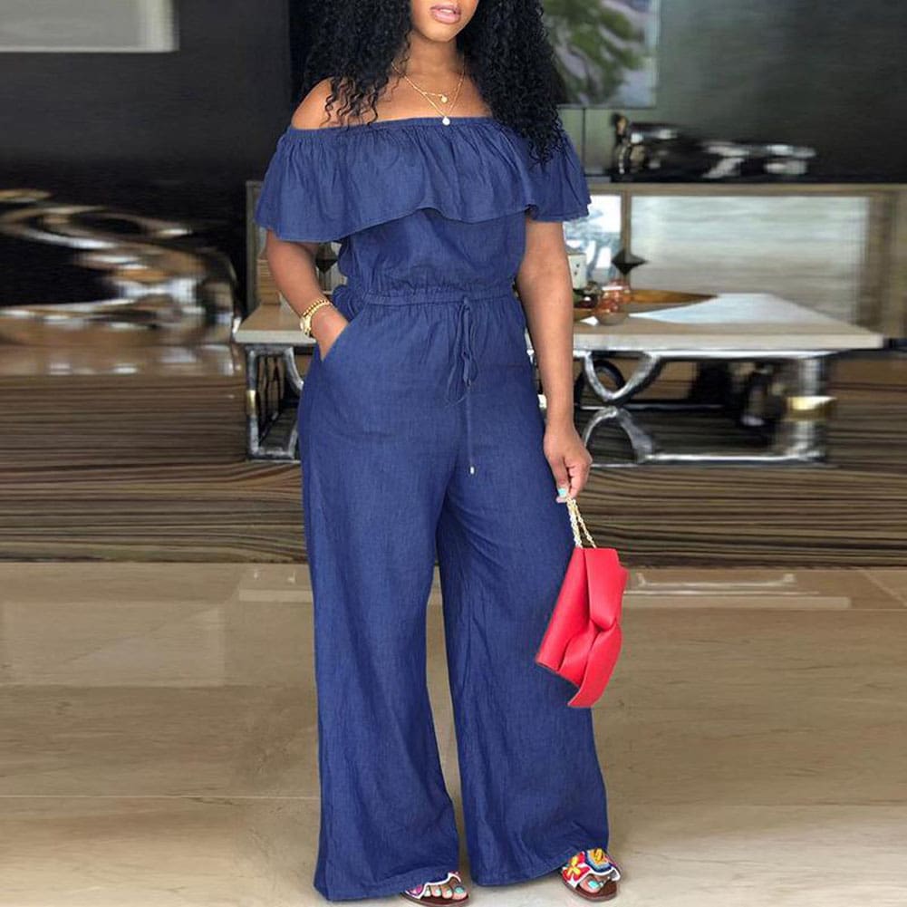 New Summer Women Off Shoulder Wide Leg Romper Jumpsuit Fashion Ladies Casual Loose Trouser Overalls Baagy Pants Plus Size