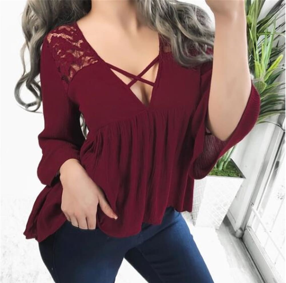 Women Ladies Summer Half Sleeve V-Neck Shirt Fashion Loose Casual Solid Blouse Holiday Beach Tops Shirts