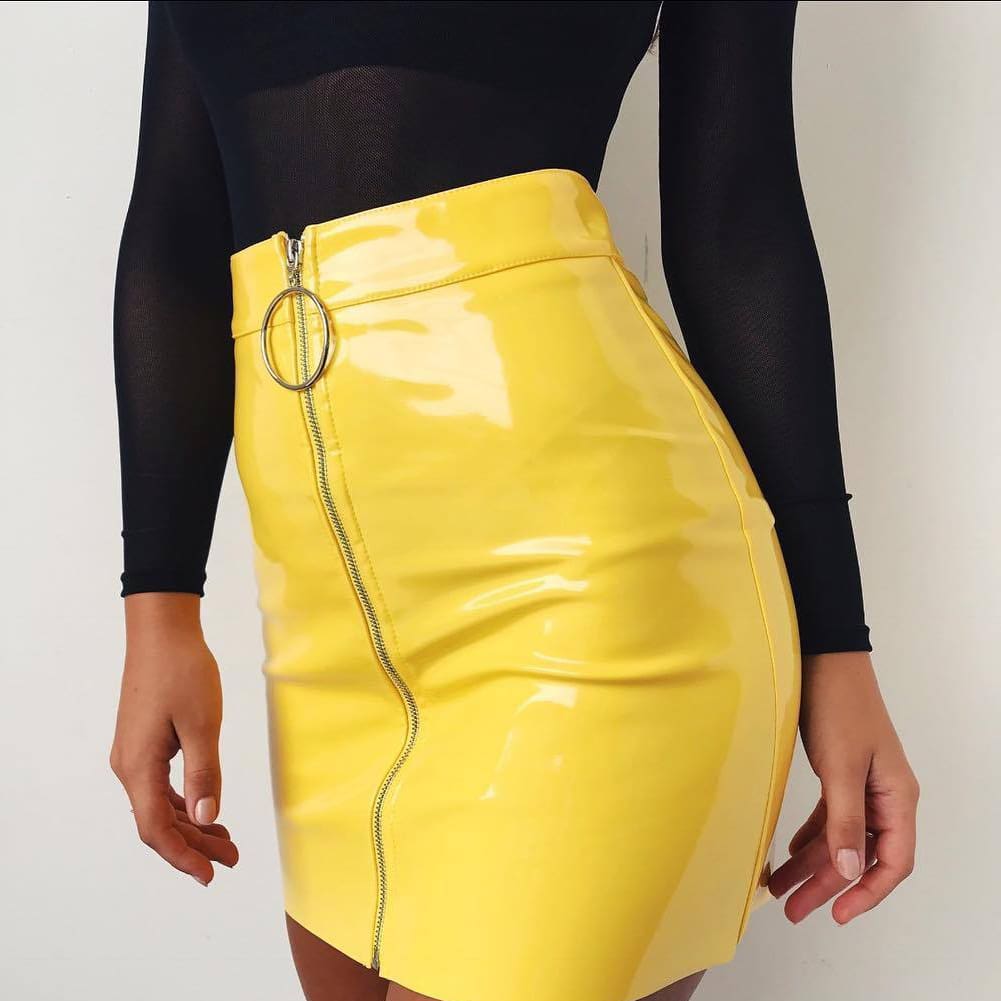 Women Fashion High Waist Zip Faux Leather Short Pencil Bodycon Slim Mini Skirt New Solid Casual Skirt