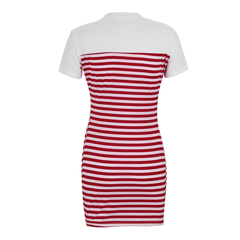 Women Crew Neck Striped Short Sleeve Slim Fit T-shirt Dress Summer Ladies Casual Bodycon Mini Dresses Sundress