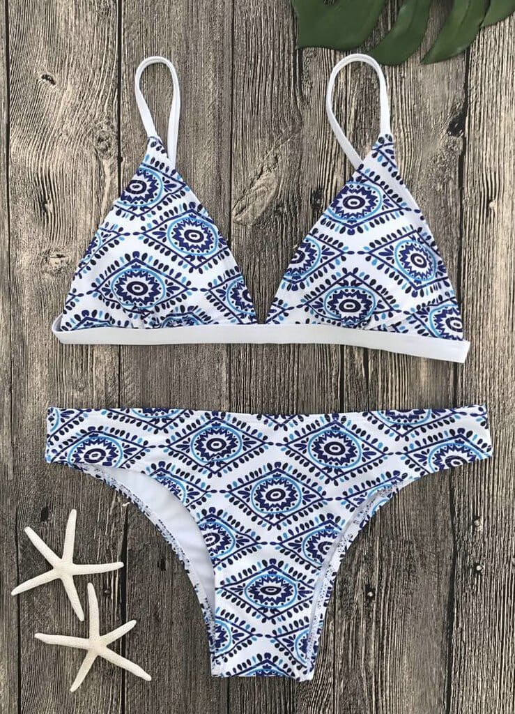 Women Print Swimwear Bandage Bikini Set Push-up Padded Bra Bathing Suit