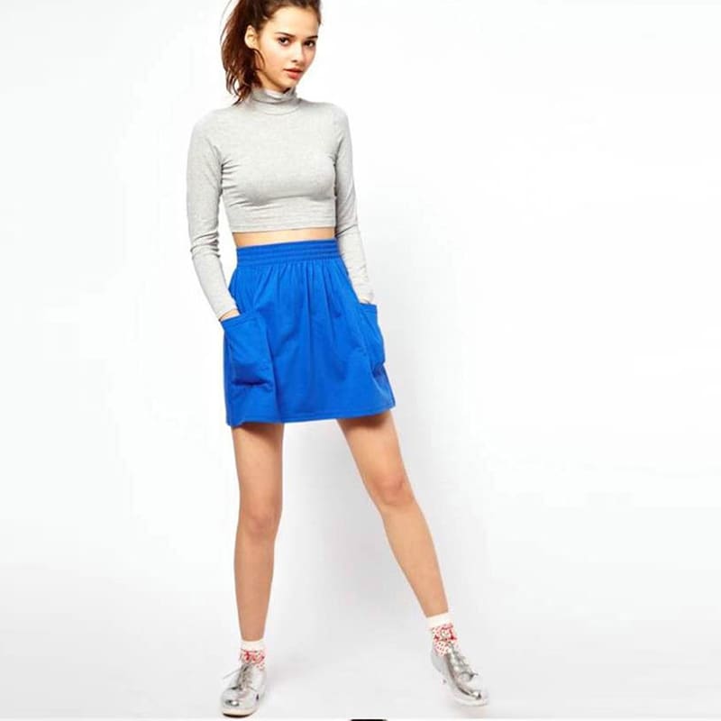 Women Solid Color Crop Top Slim Soft Elastic Turtleneck Solid Tops