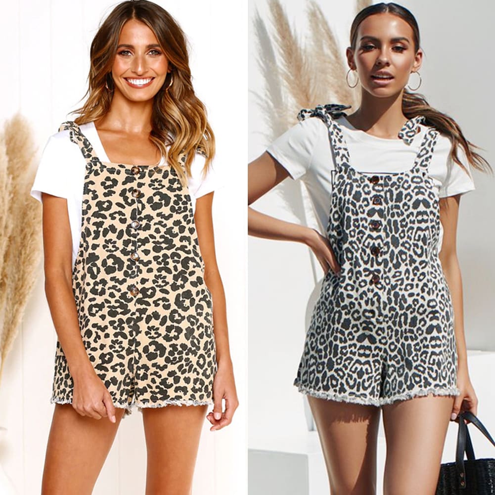 New Women Casual Playsuit Fashion Leopard Print?Trouser Ladies Jumpsuit Summer Holiday Shorts Rompers Women Overall