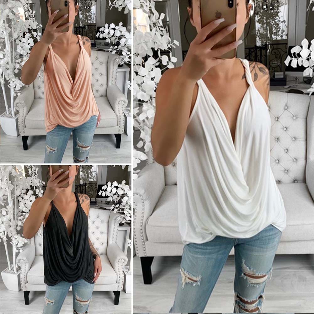 New Women Casual Strap Sheer Sleeveless Solid Tank Top Summer Ladies V-neck Loose Camisole Crop Tank Tops Vest Shirt