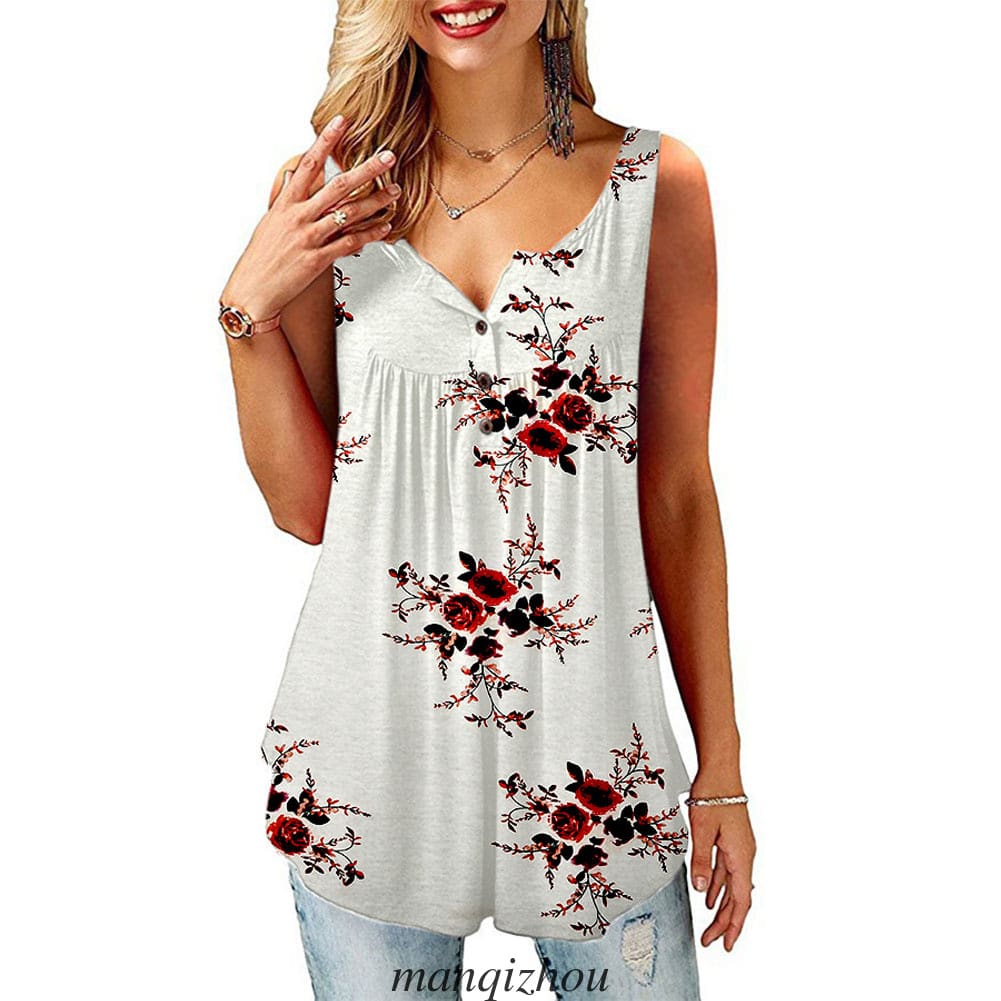 Women Floral Print Vest Shirt Ladies Loose Summer Sleeveless Tank Tops Blouse Casual Loose Tops Shirt Tee Cami