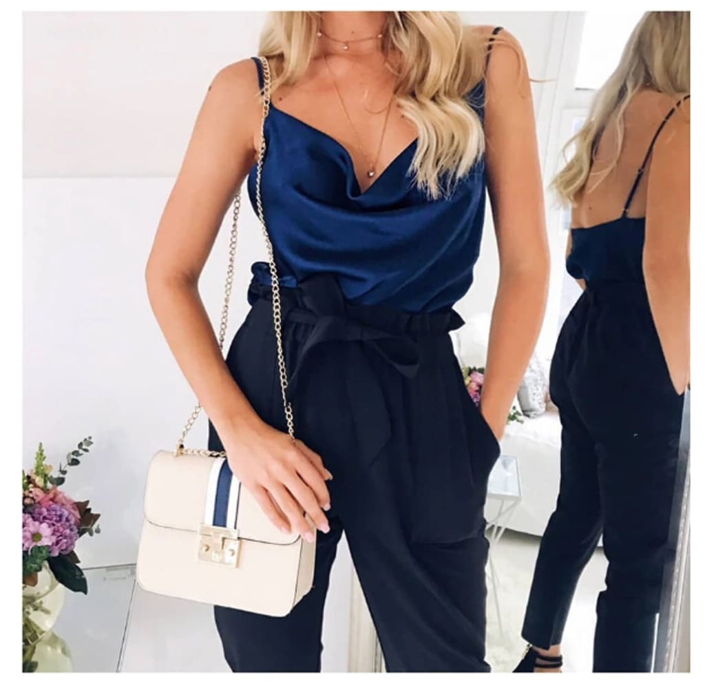 Women Sexy Satin Silk Strap Vest Casual Backless Tank Tops Ladies Summer Beach Sleeveless V-Neck Blouse Shirt