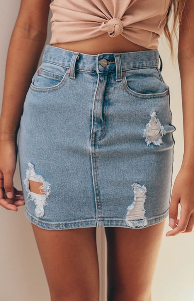 Slim High Waist Ripped Skirt Fashion Ladies Faded Denim Jean Bodycon Short Mini Pencil Skirt