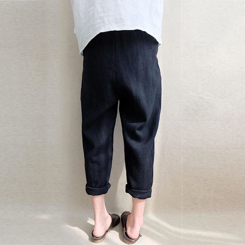 New Women Ladies Casual Loose High Waist Long Pants Linen Cotton Elastic Trouser Female Summer Casual Loose Trouser