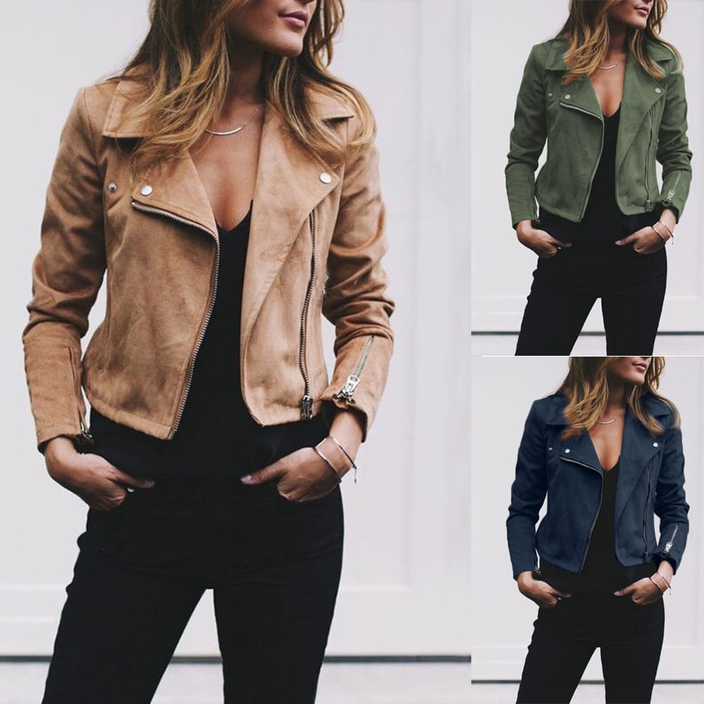 Women Ladies Long Sleeve Waterfall Cardigan Blazer Coat Open Front Suede Jacket Zip Up Biker Casual Tops Clothes