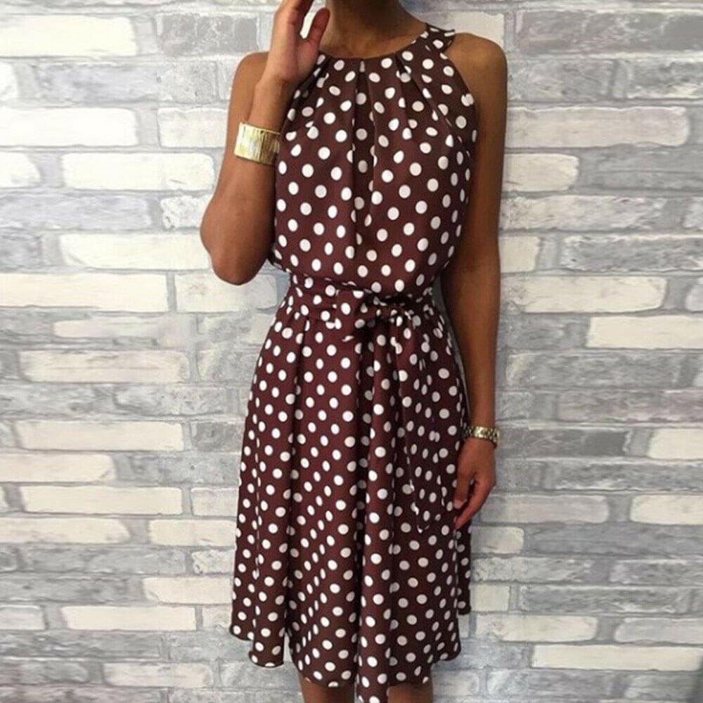 Women Sleeveless Polka Dot Midi Dress 2019 Fashion Ladies Summer Beach Casual Bandage Belt Dress Sundress