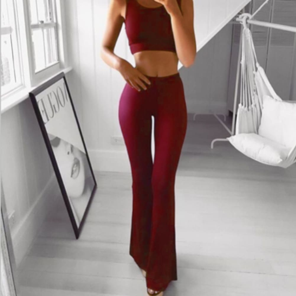 Summer Autumn Solid Elegant Female Lady Womens Palazzo Flared Wide Killer Legs Pants High Waist OL Ladies Career Long Trousers