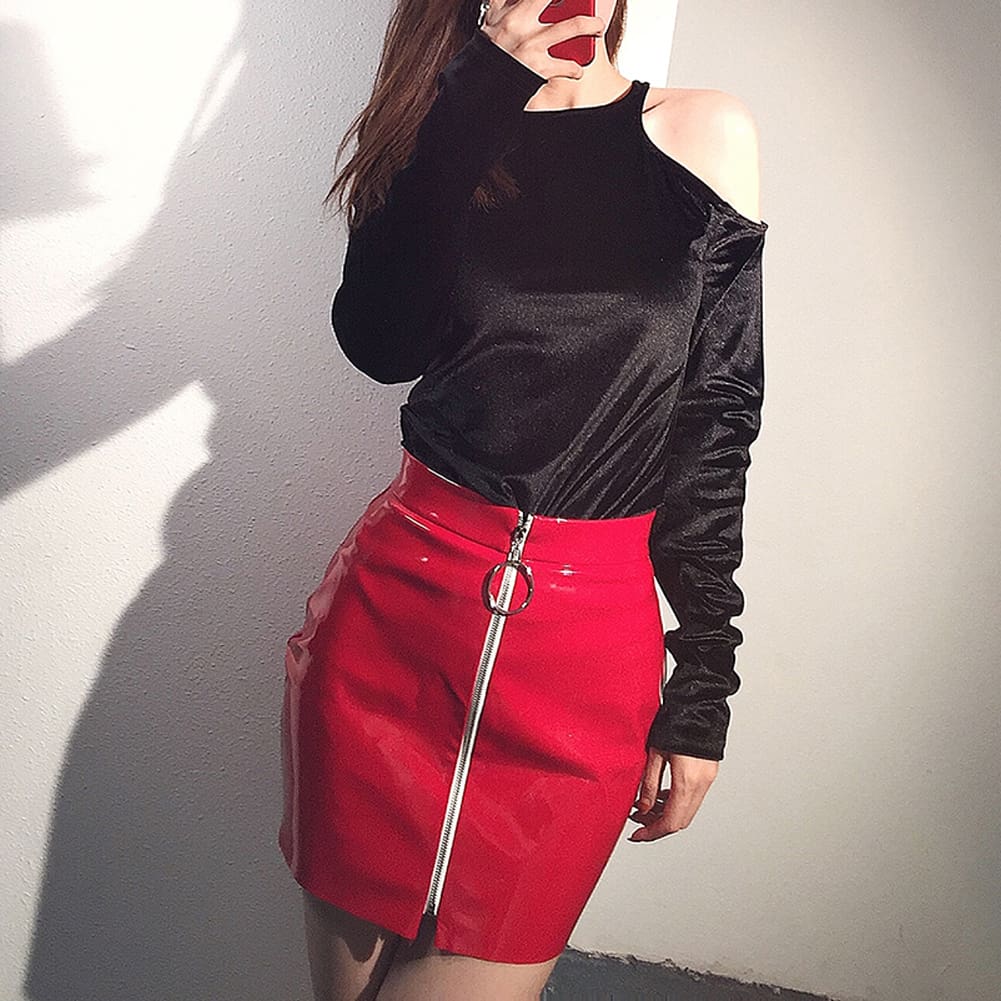 Women Fashion High Waist Zip Faux Leather Short Pencil Bodycon Slim Mini Skirt New Solid Casual Skirt