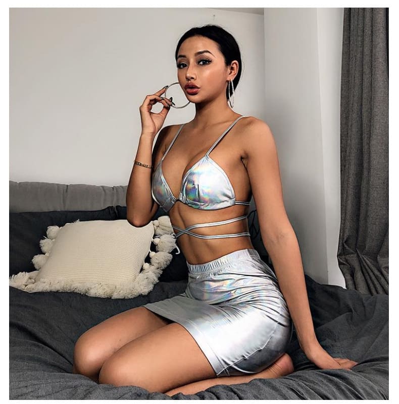 Women 2 Piece Summer Backless Bodycon Crop Tops and Skirt Set Short Mini Dress Party Sexy Ladies Clubwear Set