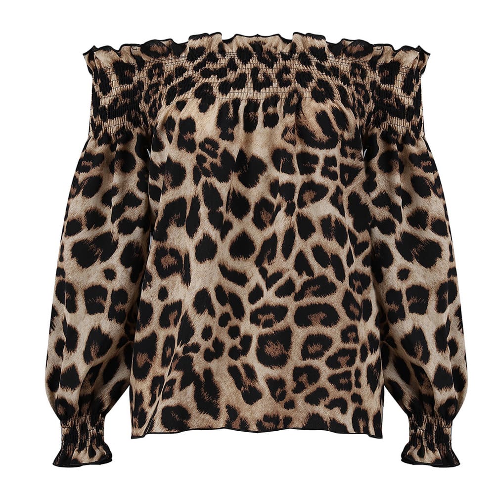 Fashion Women Off Shoulder Blouse Hot Sexy Ladies Leopard Print Long Sleeve Loose Holiday Casual Blouse Tops