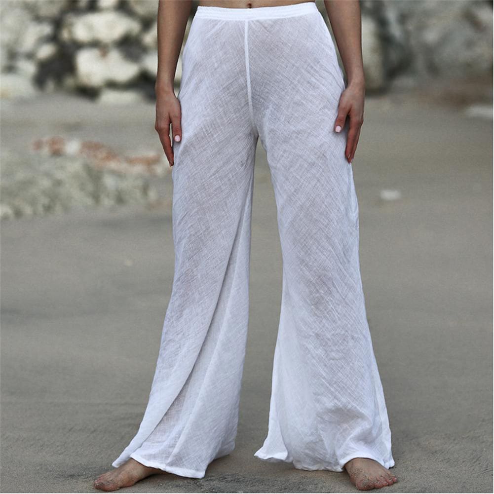 Womens Casual Harem Pants Ladies Summer Beach Loose Baggy Wide Leg Long Loose Trousers See Through Swimwear