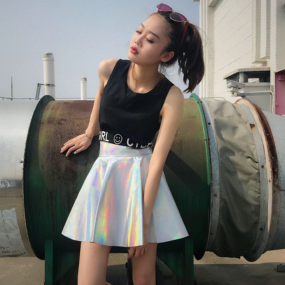 Women Girls Leather Short Skirt Fashion Cheerleader Costume High Waist Mini Skater Casual Party Short Skirt