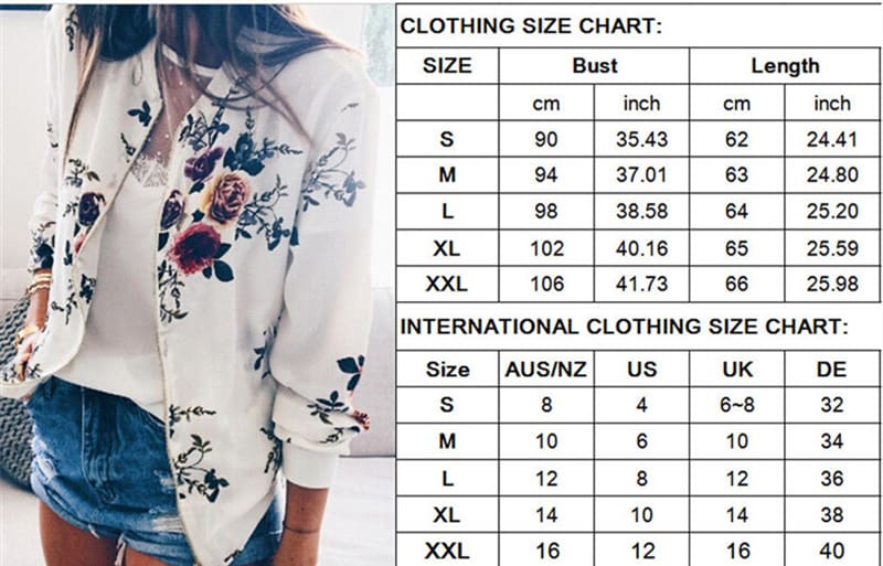 Women Jacket Lady Bomber Floral Print Street Outwears Polyester