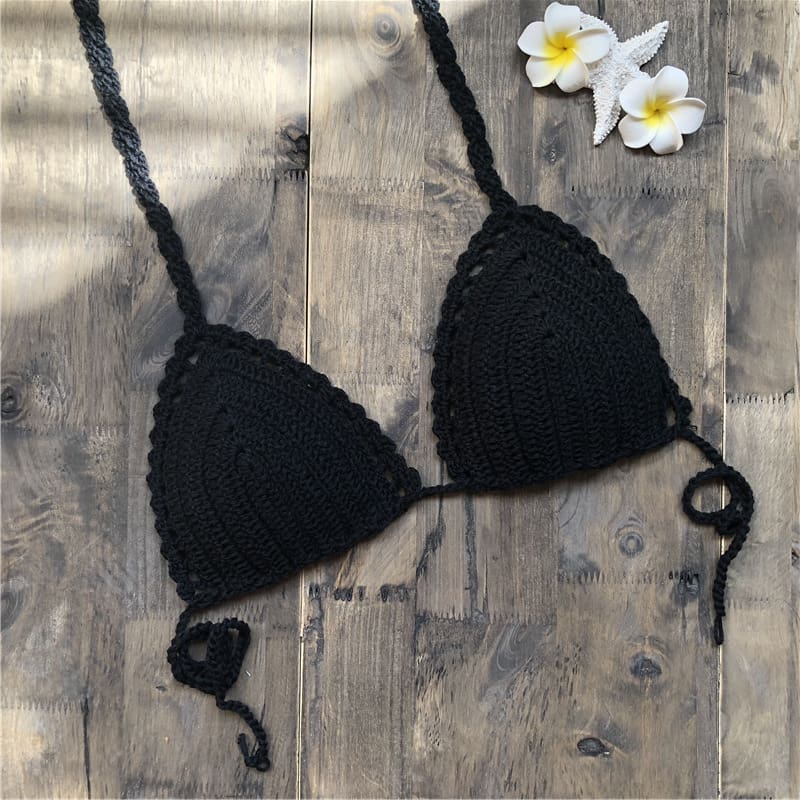 Women Crochet Bralette Knit Bra Boho Beach Woven Bikini Halter Cami Crop Top Holiday Tank Beachwear