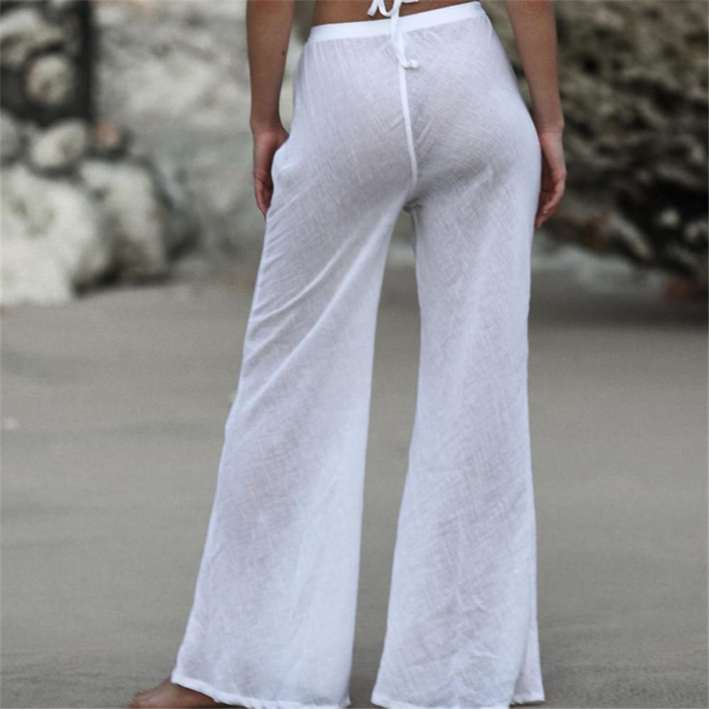 Womens Casual Harem Pants Ladies Summer Beach Loose Baggy Wide Leg Long Loose Trousers See Through Swimwear