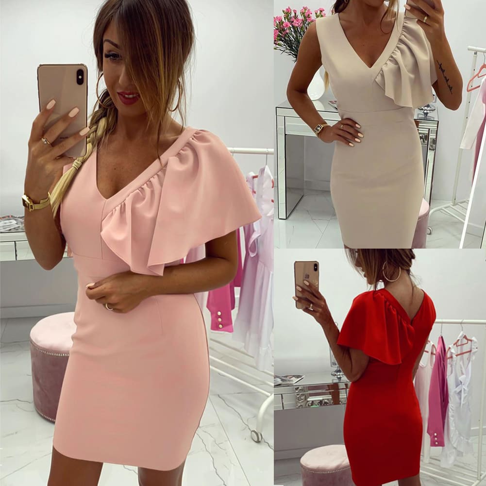 2019 New Elegant Womens Business Office Dress Bridesmaid Wedding Party Cocktail Mini V Neck Formal Bodycon Sheath Pencil Dress