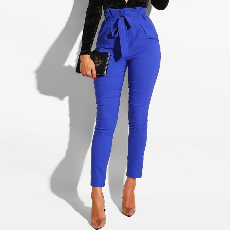 Women High Waist Pants with Waist Belt Elegant Casual Fashion Trousers