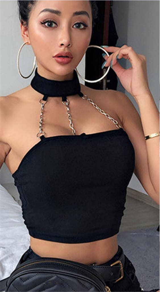 Women Casual Tank Top Vest Blouse Ladies Sexy Chain Halter Sleeveless Summer Beach Crop Top Shirt Cami Top