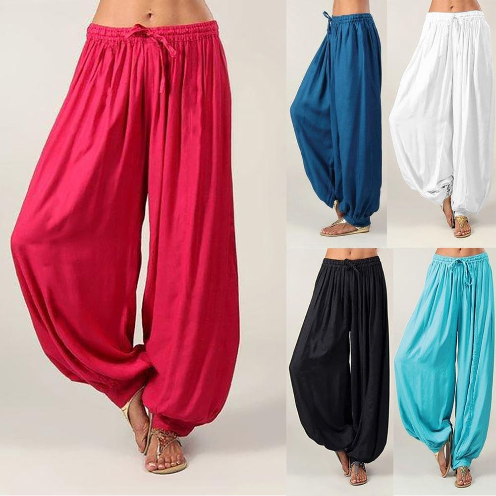 Women Ladies Loose Solid Bandage Hippie Aladdin Long Pants Gypsy Harem Trousers Casual Baggy Loose Trousers