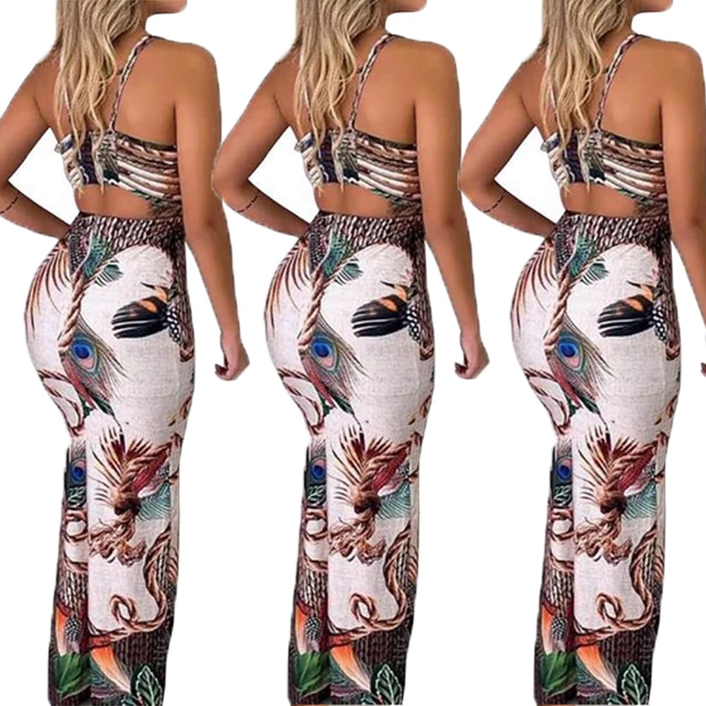 New Women Boho Floral Dress Ladies Sleeveless Bodycon Prom Evening Party Summer Beach Casual Long Sundress