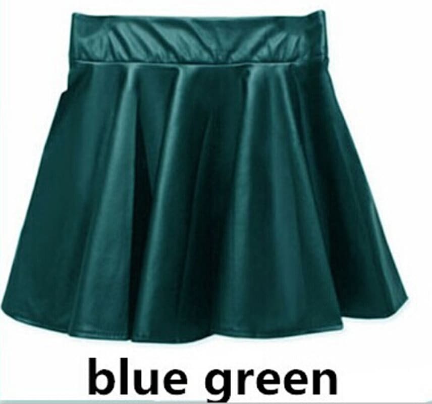 Women Slim PU Skirt High Waist Short Mini Skirt Pleated Party Faux Leather Skirts