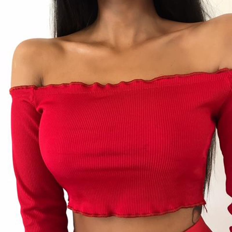 Summer Women Off Shoulder Tank Tops Slim Sleeve Off Shoulder Crop Tops