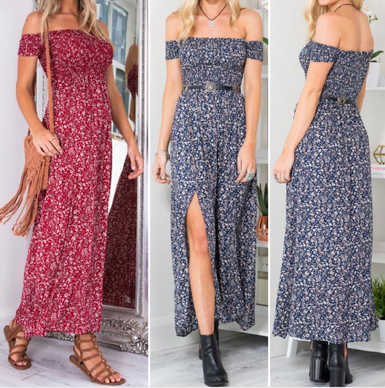 New Fashion Women Boho Off shoulder High Waist Short Sleeve Maxi Dress Ladeis Summer Floral Beach Casual Long Sundress