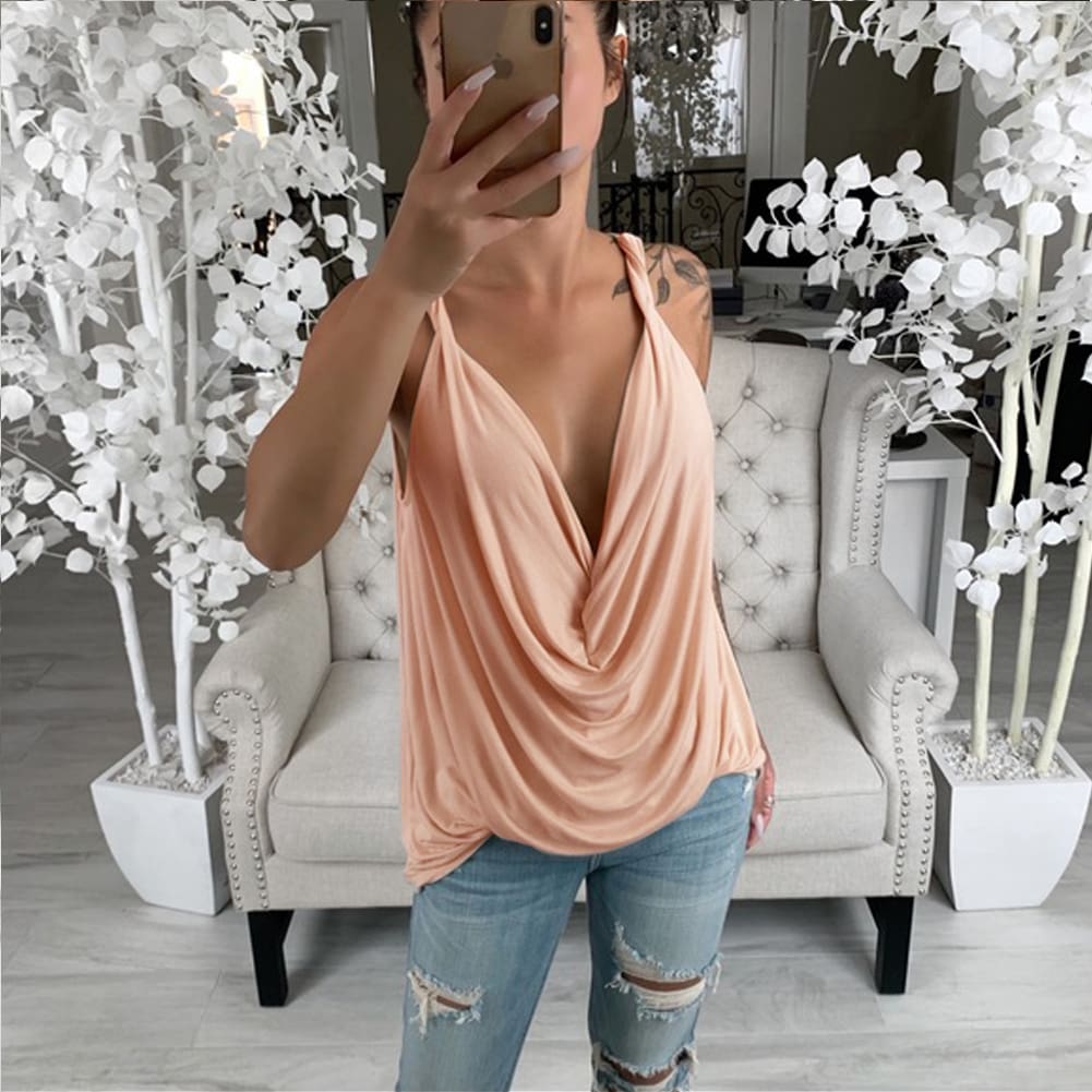 New Women Casual Strap Sheer Sleeveless Solid Tank Top Summer Ladies V-neck Loose Camisole Crop Tank Tops Vest Shirt