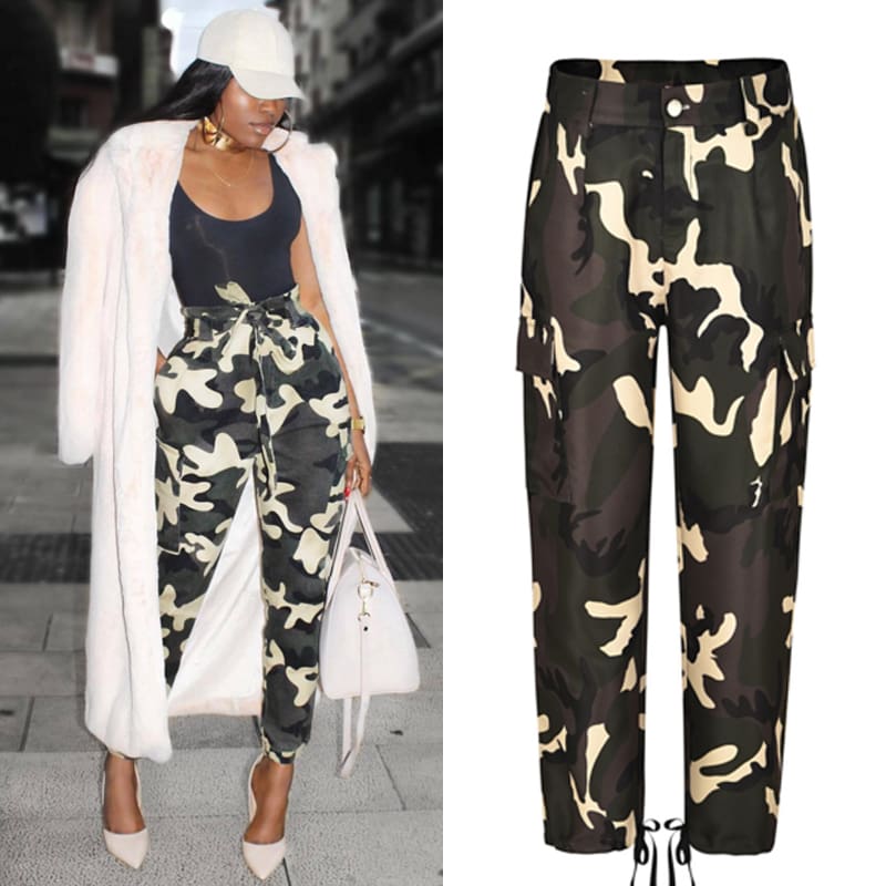 Women Camo Cargo Trousers Ladies Casual Military Army Combat Camouflage Pants Hip Hop Rock Trousers Jeans