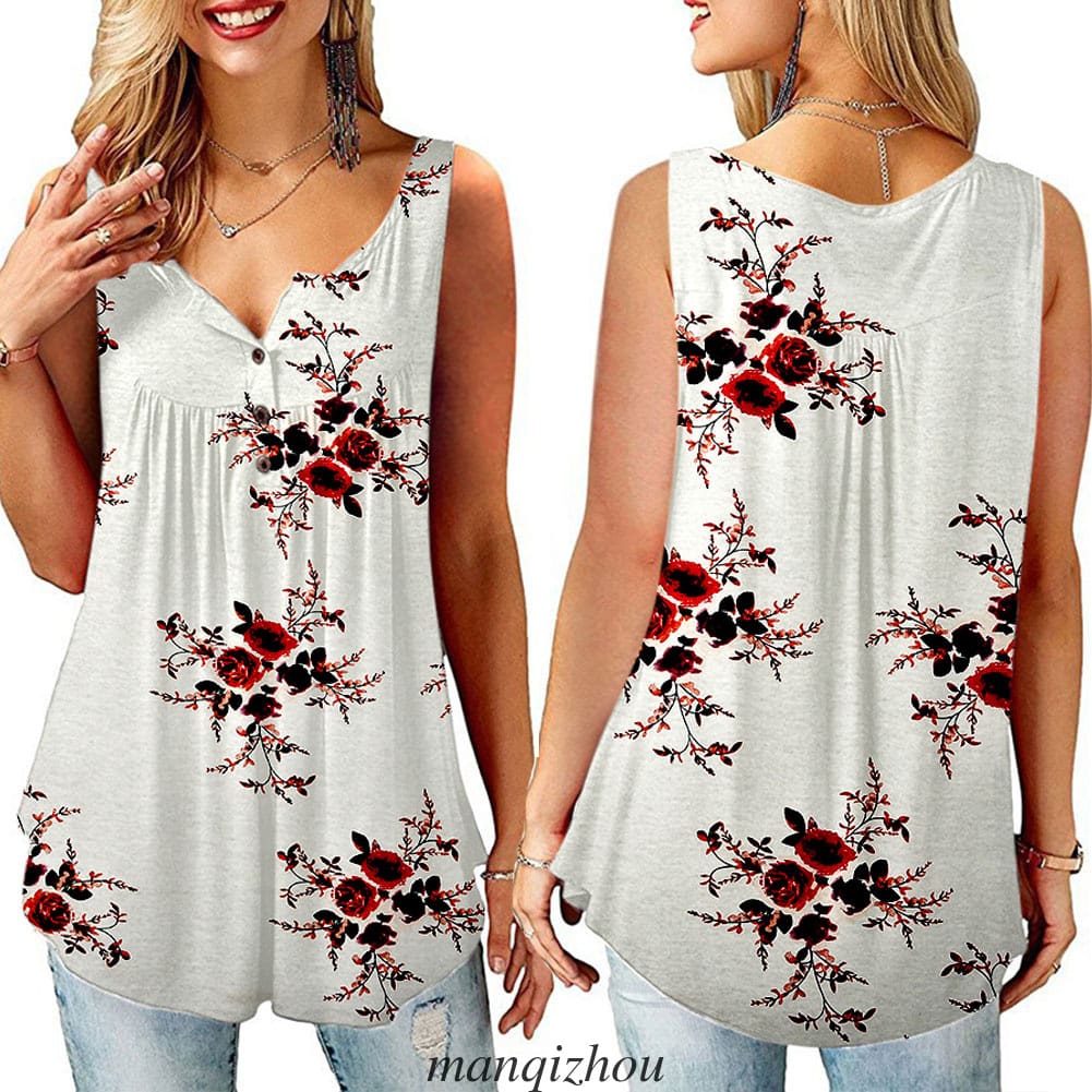 Women Floral Print Vest Shirt Ladies Loose Summer Sleeveless Tank Tops Blouse Casual Loose Tops Shirt Tee Cami