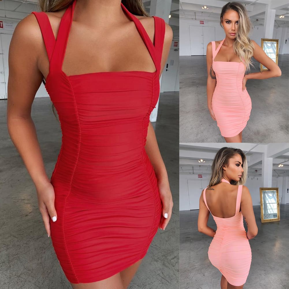 Women Backless Hip Bodycon Dress Package Hip Bodycon Ladies Casual Summer Cocktail Holiday Slim Sundress