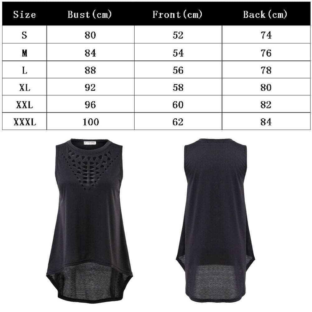 New Women Ladies Black Hollow Out Sleeveless T-Shirts Solid Tops Summer Loose T-Shirts Plus Size