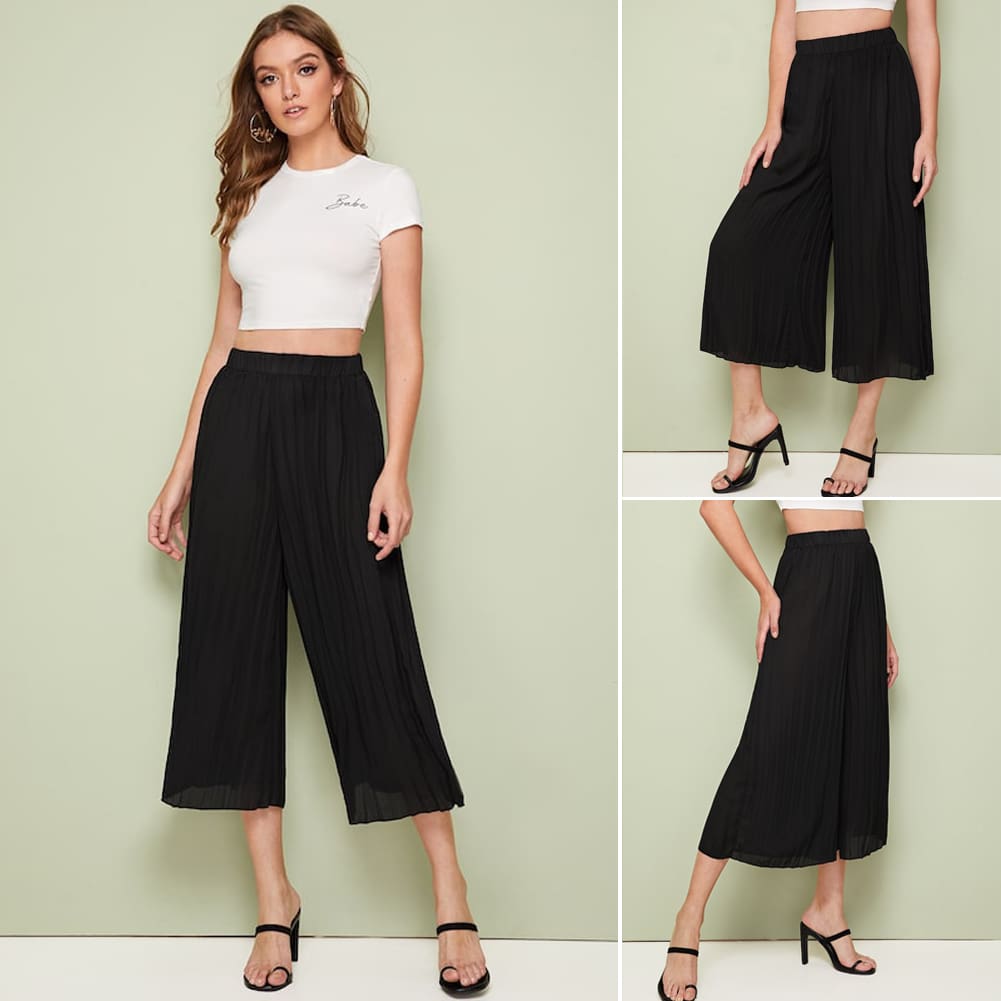 Women Chiffon Elegant High Rise Piped Palazzo Pants Ladies Summer Casual Wide Leg Harem Loose Long Trousers