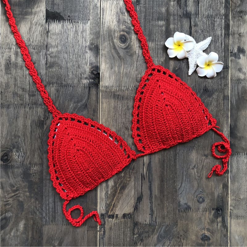 Women Crochet Bralette Knit Bra Boho Beach Woven Bikini Halter Cami Crop Top Holiday Tank Beachwear