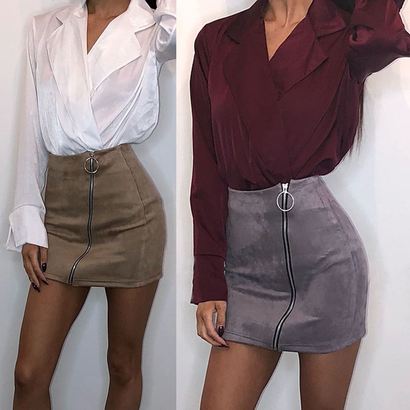 Fashion Skirt Women Ladies High Waist Bodycon Pencil Skirt Casual Suede Leather Package Hip Mini Skirt Clubwear