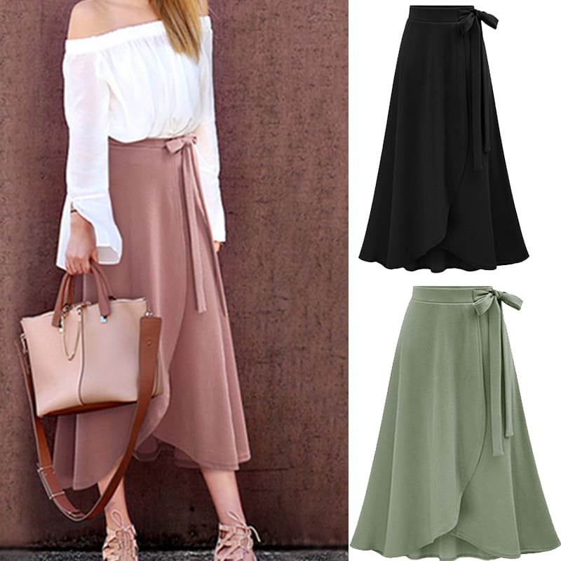 Women Ruffle Wrap Over Loose Skirt Ladies Fashion Solid High Waist Split Irregular Party A-Line Long Skirt Plus Size