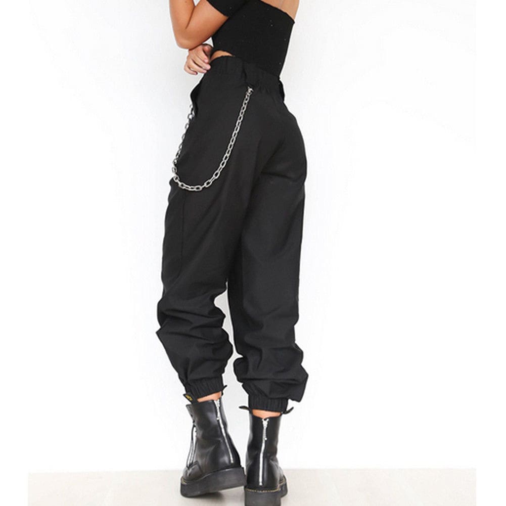 Fashion Women Casual Hip Hop Loose Visual Rock Chain Trousers Dance High Waist Cargo Pants Plus Size