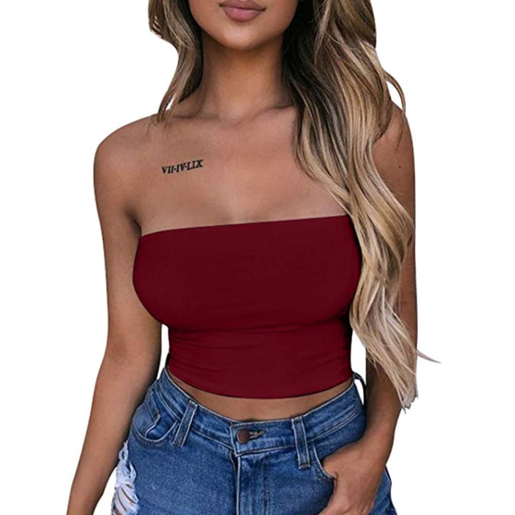 New Women Off Shoulder Strapless Casual Tank Vest Sleeveless Summer Bodycon Slim Tank Crop Tops Camis Outwear