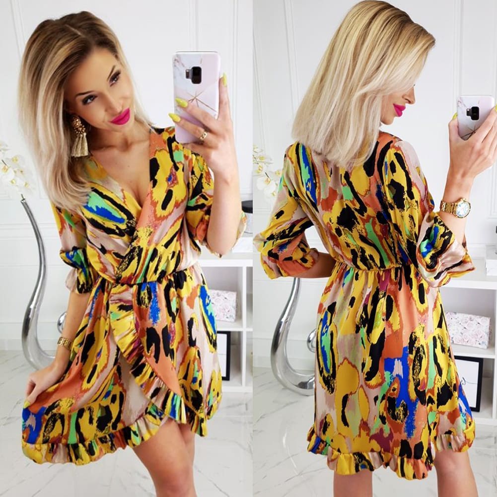 Summer Womens Swing Skater Dress Fashion Ladies Vintage Boho Floral Short Sleeve Party Beach Casual Mini Sundress